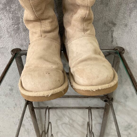 UGG Knightsbridge Tall Suede Boots 5119 women’s size 6 Tan Shearling  Back Zip - Picture 6 of 15